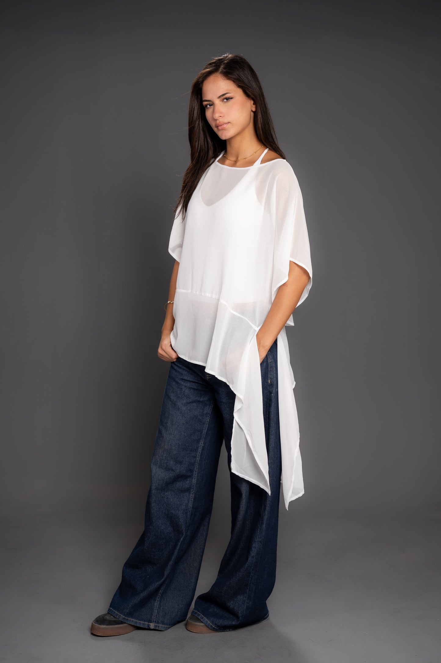 Women’s Chiffon Satin Short Sleeve Top – Flowing Elegant Fit