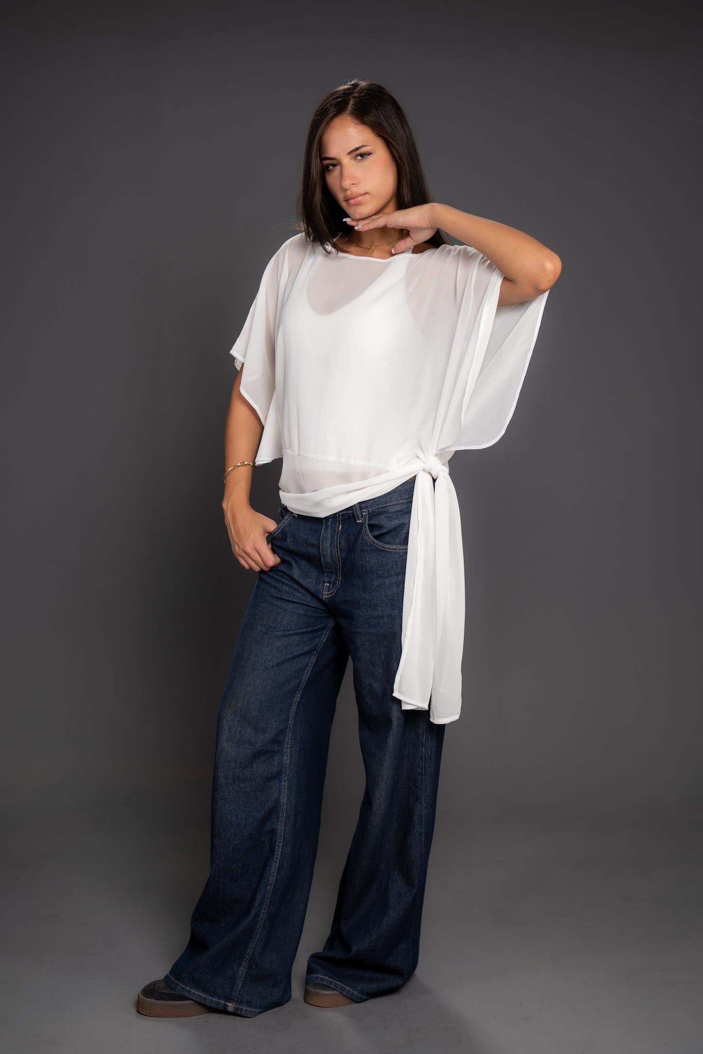 Women’s Chiffon Satin Short Sleeve Top – Flowing Elegant Fit