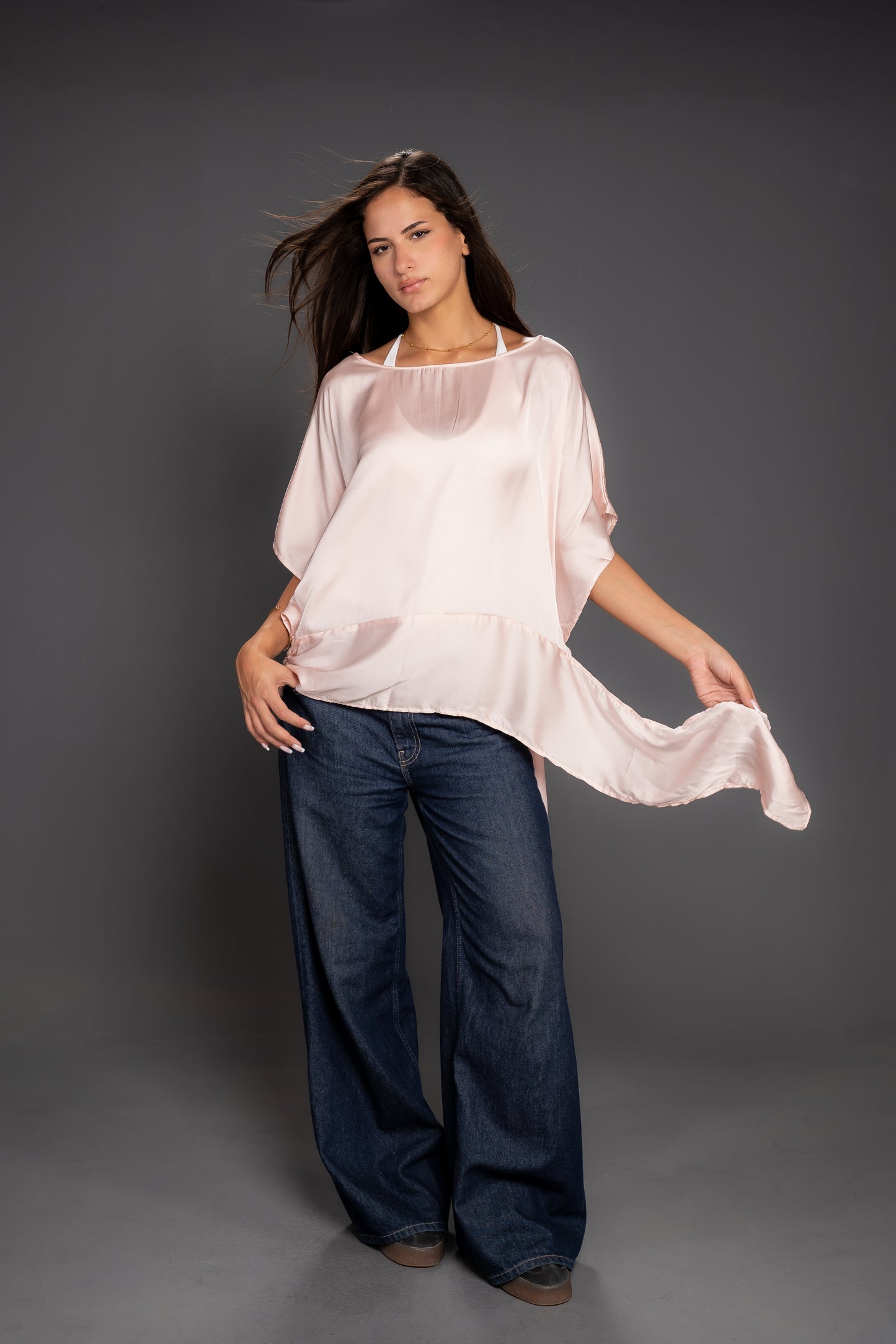 Women’s Chiffon Satin Short Sleeve Top – Flowing Elegant Fit