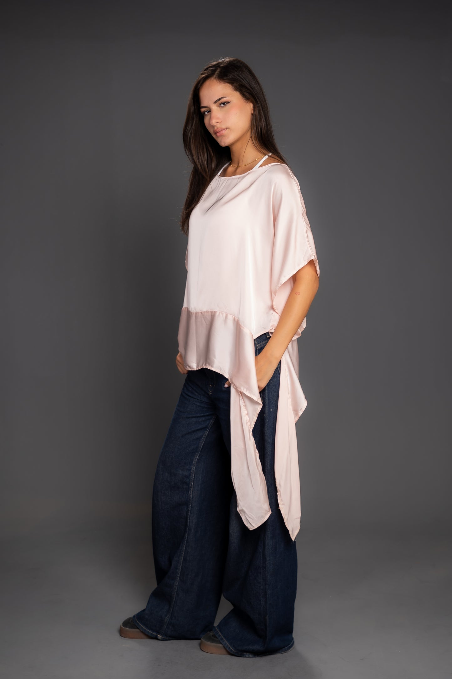 Women’s Chiffon Satin Short Sleeve Top – Flowing Elegant Fit