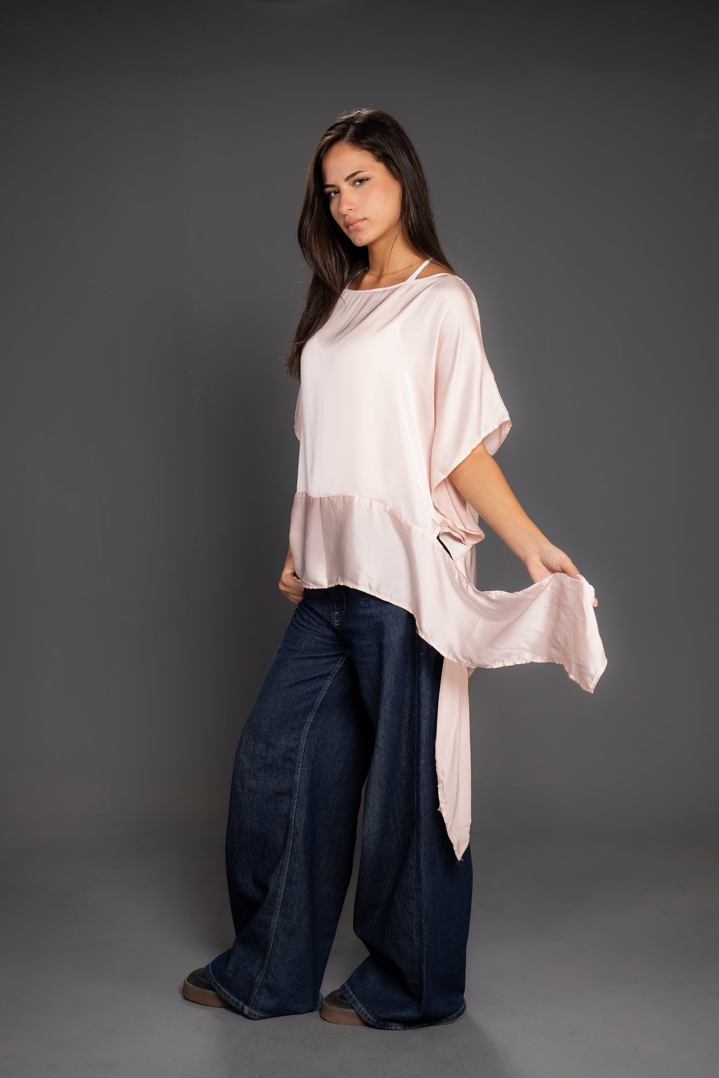 Women’s Chiffon Satin Short Sleeve Top – Flowing Elegant Fit