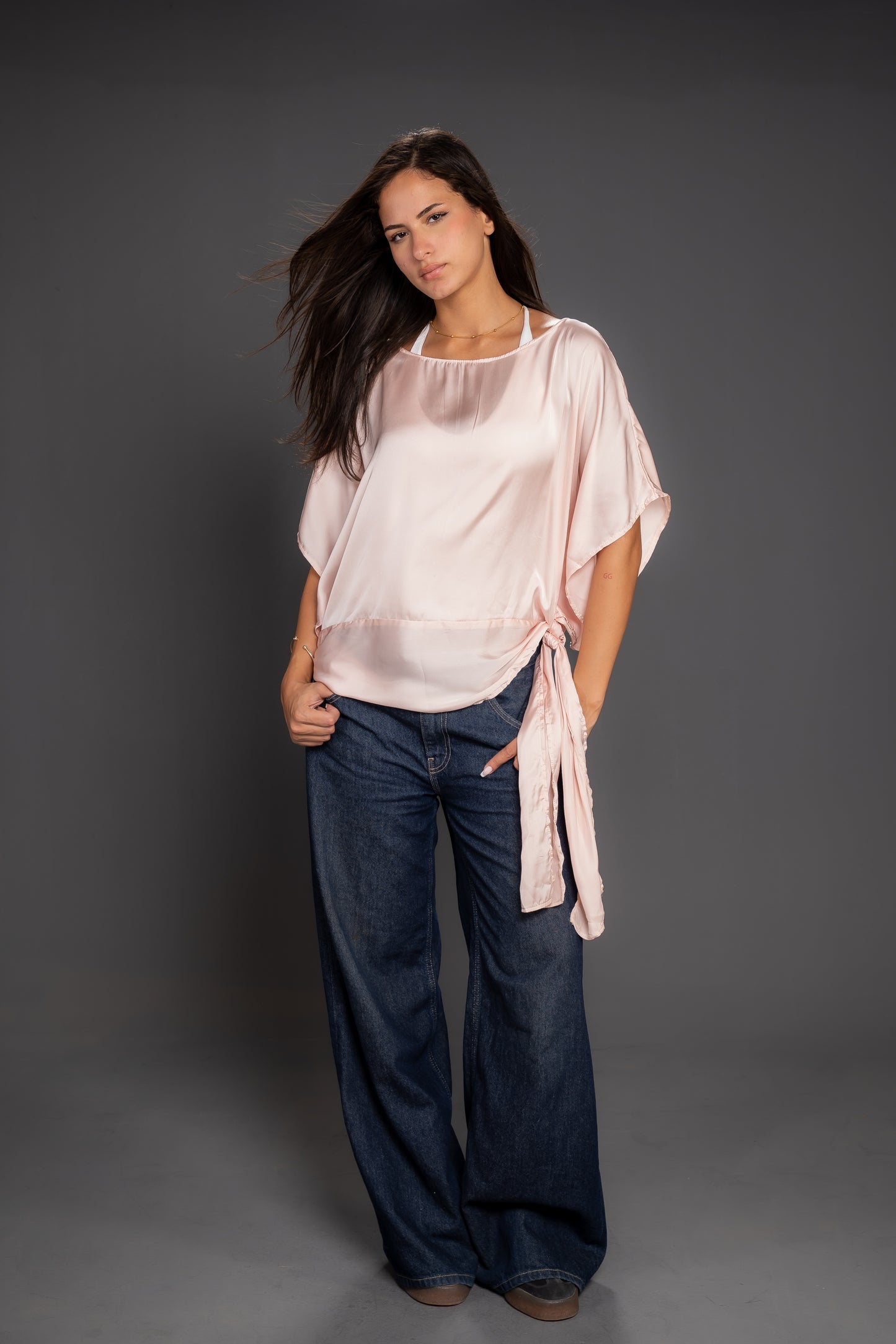 Women’s Chiffon Satin Short Sleeve Top – Flowing Elegant Fit