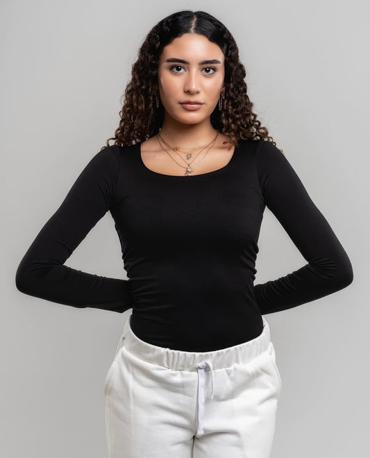 Black Long-Sleeve Fitted Top