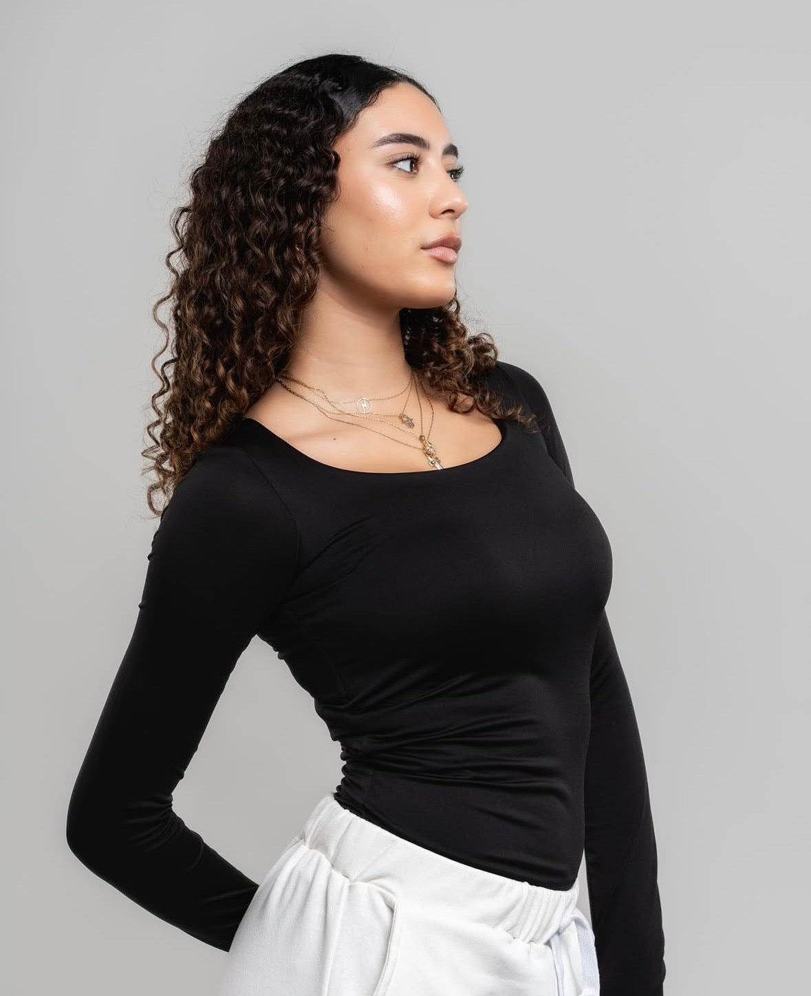 Black Long-Sleeve Fitted Top